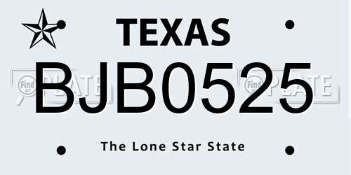 BJB0525 Texas License Plate