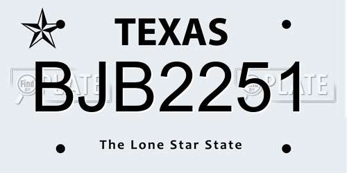 BJB2251 Texas License Plate