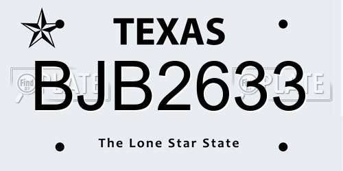 BJB2633 Texas License Plate