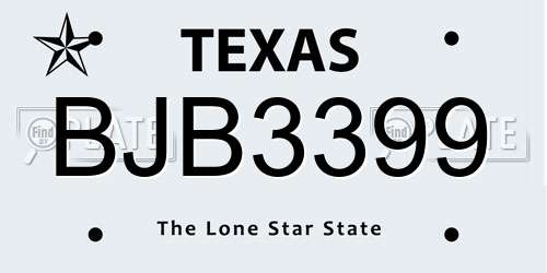 BJB3399 Texas License Plate