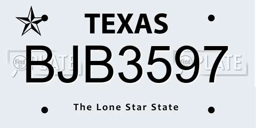 BJB3597 Texas License Plate
