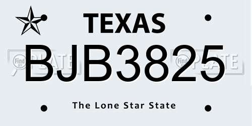 BJB3825 Texas License Plate
