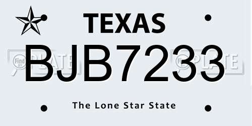 BJB7233 Texas License Plate