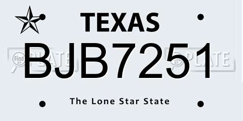 BJB7251 Texas License Plate