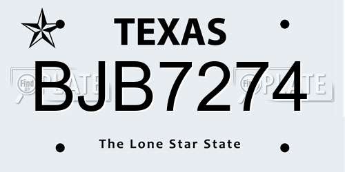 BJB7274 Texas License Plate