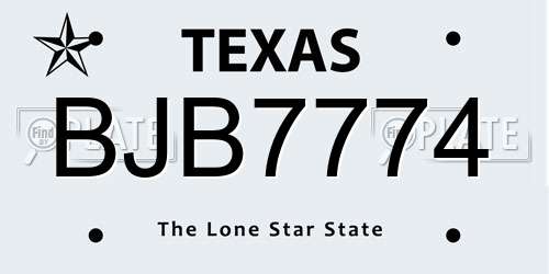 BJB7774 Texas License Plate