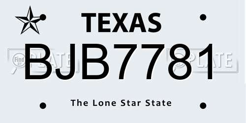 BJB7781 Texas License Plate