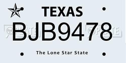 BJB9478 Texas License Plate