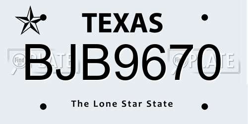 BJB9670 Texas License Plate