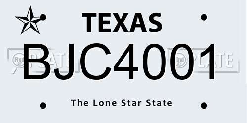 BJC4001 Texas License Plate