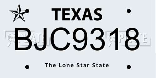 BJC9318 Texas License Plate
