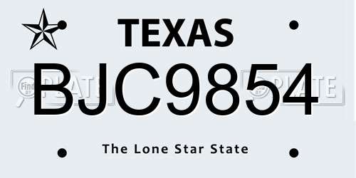 BJC9854 Texas License Plate