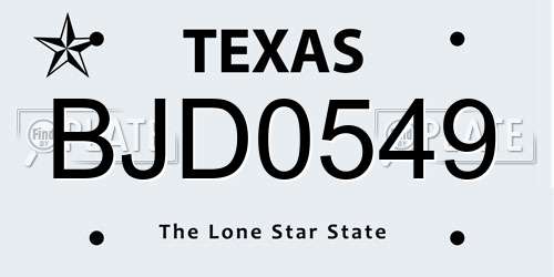 BJD0549 Texas License Plate
