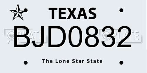 BJD0832 Texas License Plate