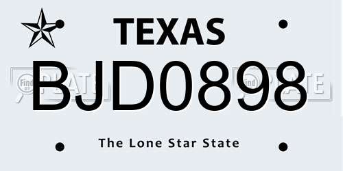 BJD0898 Texas License Plate