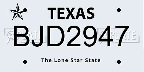 BJD2947 Texas License Plate