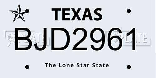 BJD2961 Texas License Plate
