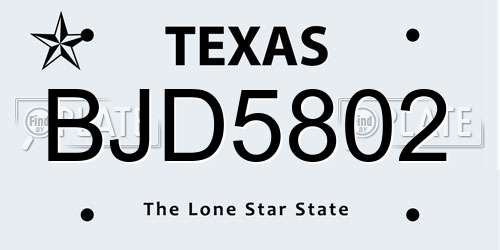 BJD5802 Texas License Plate