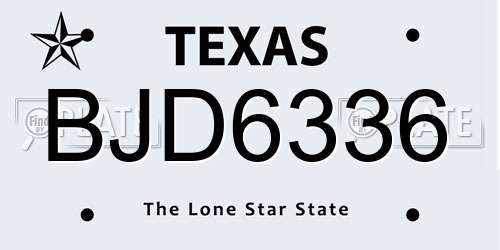 BJD6336 Texas License Plate