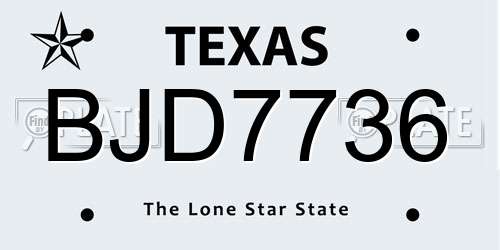 BJD7736 Texas License Plate