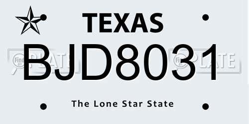 BJD8031 Texas License Plate