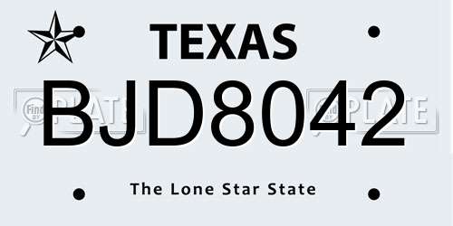 BJD8042 Texas License Plate