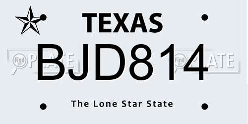 BJD814 Texas License Plate