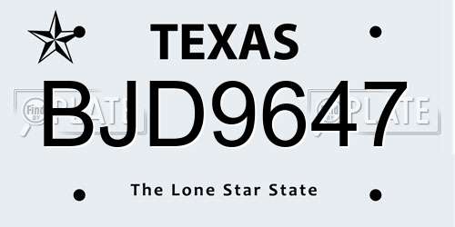 BJD9647 Texas License Plate