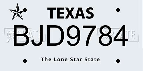 BJD9784 Texas License Plate