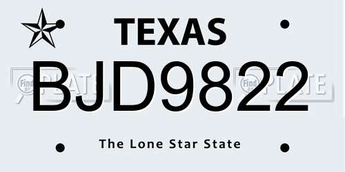 BJD9822 Texas License Plate