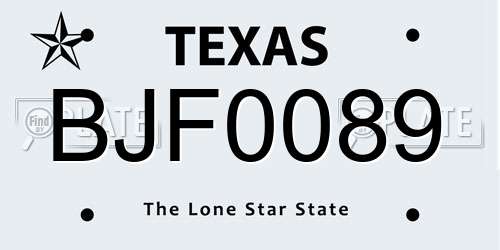BJF0089 Texas License Plate