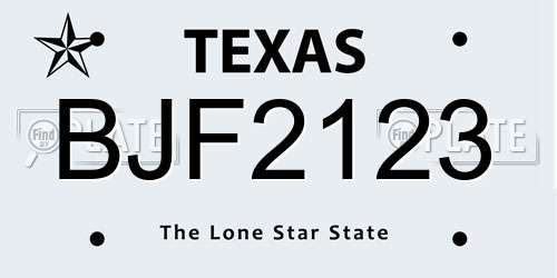 BJF2123 Texas License Plate