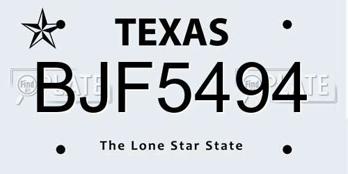 BJF5494 Texas License Plate