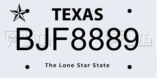 BJF8889 Texas License Plate
