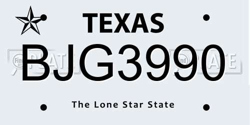 BJG3990 Texas License Plate
