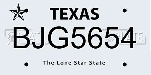 BJG5654 Texas License Plate