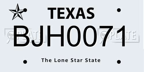 BJH0071 Texas License Plate