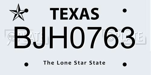 BJH0763 Texas License Plate
