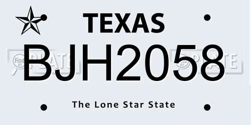 BJH2058 Texas License Plate