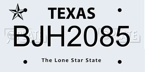BJH2085 Texas License Plate