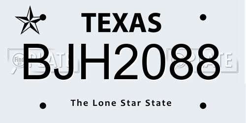 BJH2088 Texas License Plate
