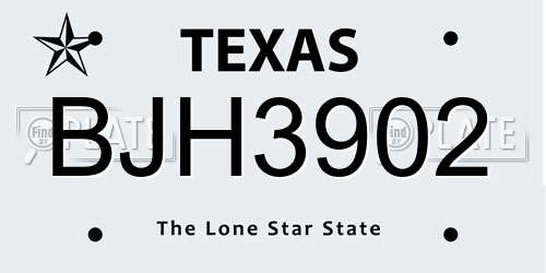 BJH3902 Texas License Plate