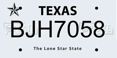 BJH7058 Texas License Plate