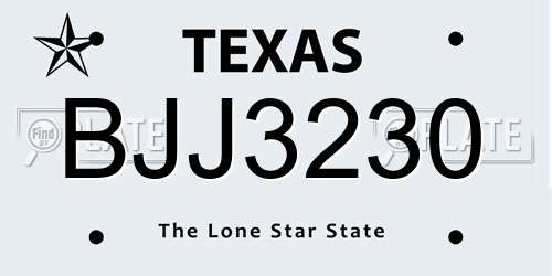 BJJ3230 Texas License Plate
