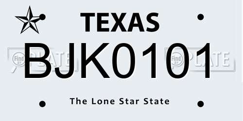 BJK0101 Texas License Plate