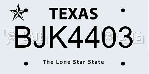 BJK4403 Texas License Plate