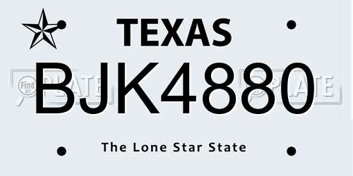 BJK4880 Texas License Plate