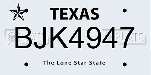 BJK4947 Texas License Plate