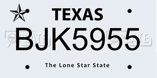 BJK5955 Texas License Plate