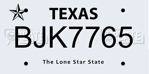 BJK7765 Texas License Plate